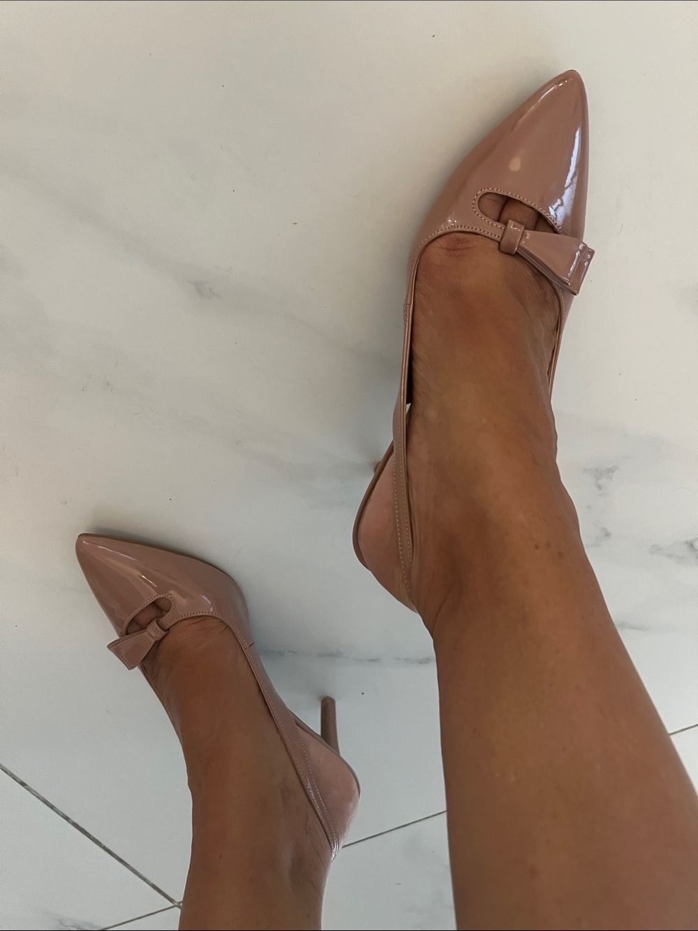 Keyhole Peekaboo Bandolino Nude Patent Pointed Toe Slingback Pumps